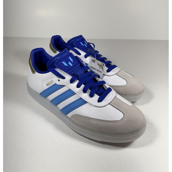adidas Shoes - ADIDAS Samba Lionel Messi Indoor Shoes Sneakers White Blue Womens 9 *NEW* ID3550